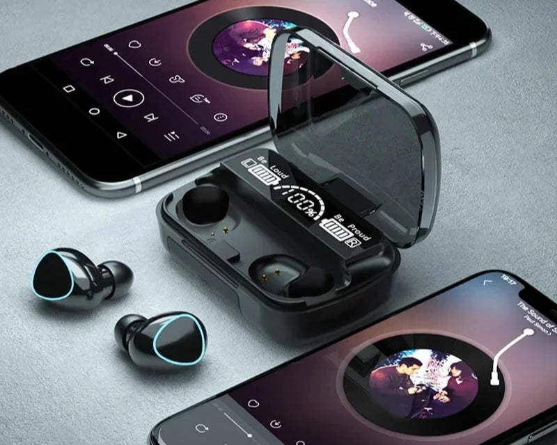 Fones de ouvido Bluetooth M10 com microfone, caixa carregador de fone de ouvido, tela de LED